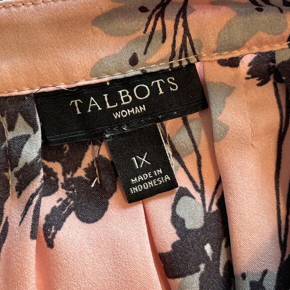 Talbots Woman Floral Blouse Womens Size 1X Pink Gray Black V-Neck Career Top - Picture 6 of 9